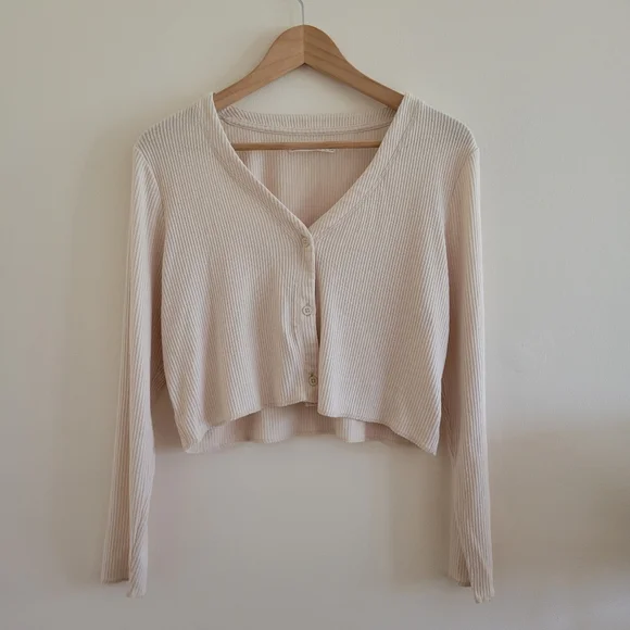OAK + FORT Cream Ribbed Cardigan - Picture 1 of 4